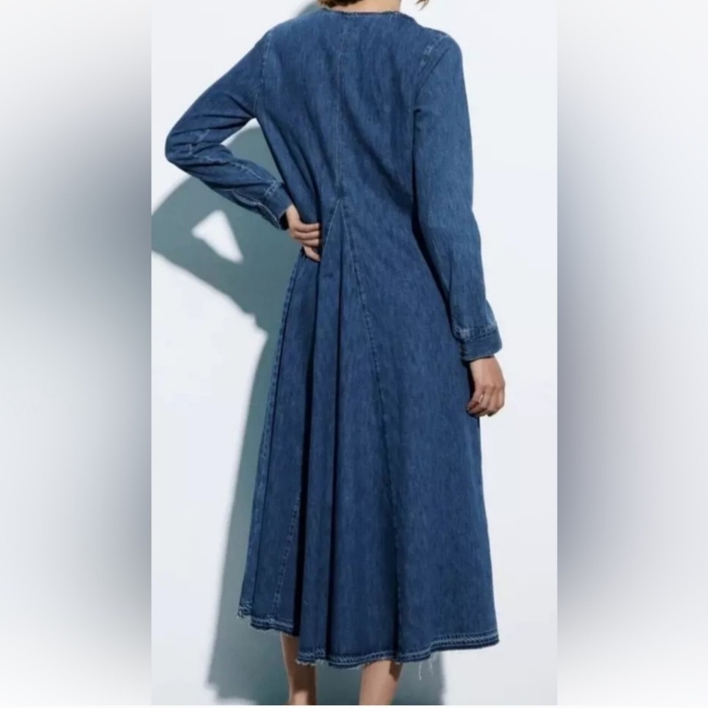 Zara The Tilda Raw Hem Long Line Denim Dress Medium - Picture 4 of 14